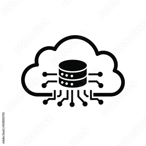 Black and White Illustration of Cloud Computing Technology and Data Storage