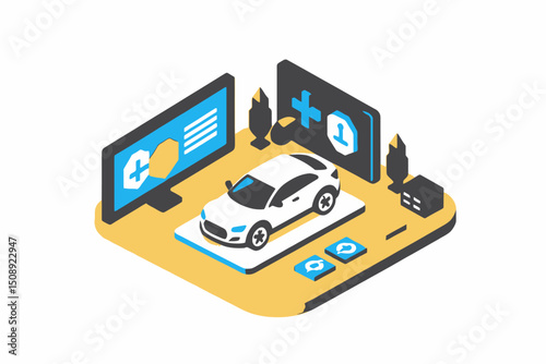 Isometric Car Insurance Illustration - Digital Car Insurance - Car Insurance Online - Affordable Car Insurance - Compare Car Insurance Quotes Online