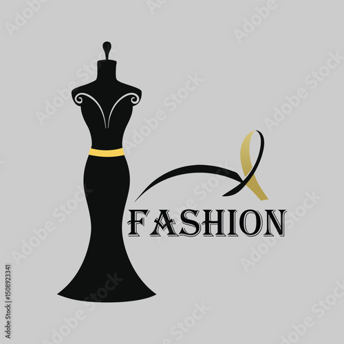Elegant Fashion Logo Featuring a Dress Form and Stylish Text