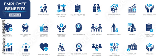 Employee benefits icon set. Solid icons collection.