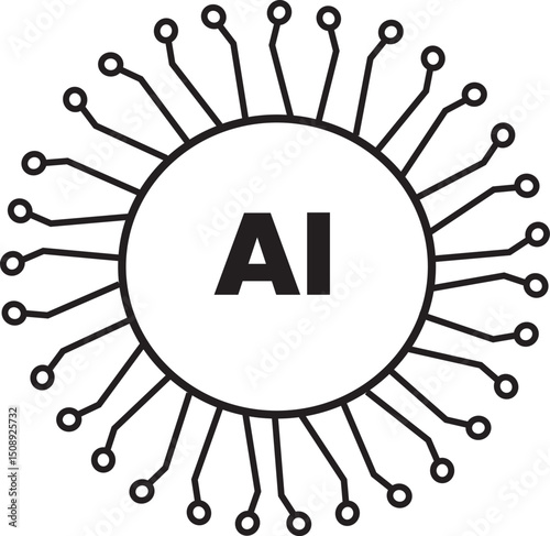 Artificial intelligence AI processor chip vector icon symbol for graphic design, logo, website, social media, mobile app vector illustrator