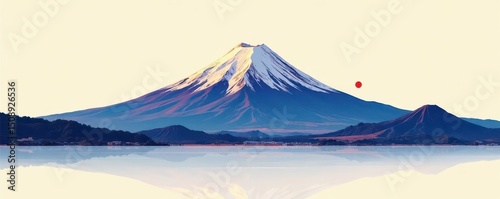 Subtle, continuous line illustration of Mount Fuji, showcasing its iconic shape , silhouette, fujiyama