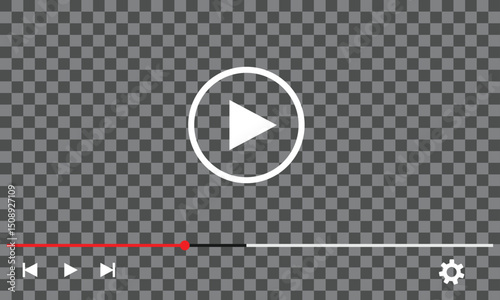 Multimedia video player with play button, play video window with navigation icons, video streaming frame on internet, modern social media video player interface template live digital stream