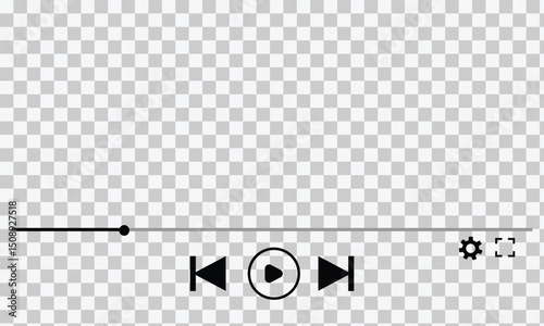 Multimedia video player with play button, play video window with navigation icons, video streaming frame on internet, modern social media video player interface template live digital stream