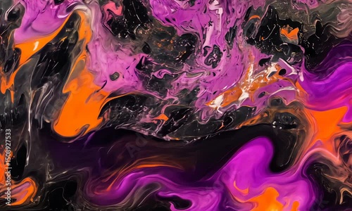 Abstract painting with vibrant purple and orange hues photo