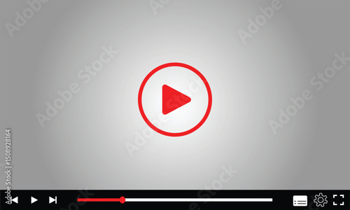 Multimedia video player with play button, play video window with navigation icons, video streaming frame on internet, modern social media video player interface template live digital stream