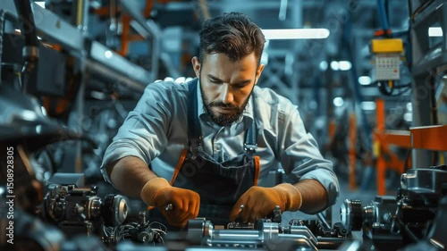 Wallpaper Mural male engineer works on a car assembly line or car service, technology, man, worker, professional, factory, plant, engineering, industry, production line, manufacturing, mechanic, repair Torontodigital.ca