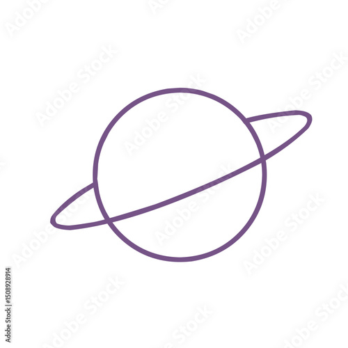 A purple outline Doodle of a planet with a ring, resembling saturn