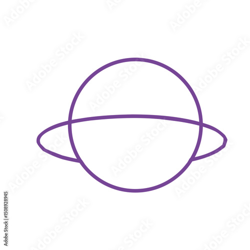 A simple purple line drawing of Saturn with its ring 