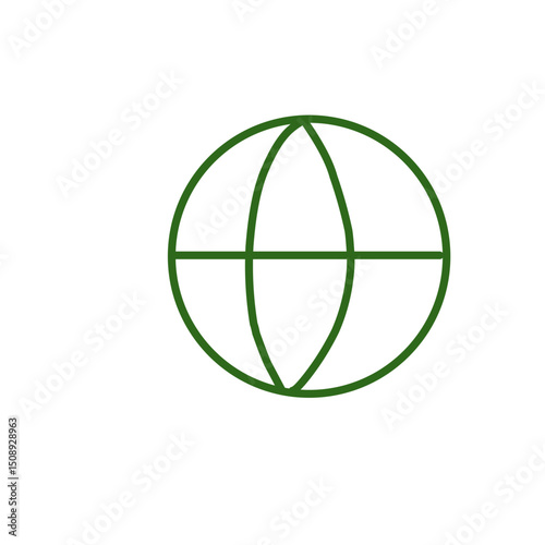 Minimalist green outline of a globe icon showing latitude and longitude lines