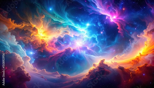 Colorful Cosmic Nebula Explosion In Space