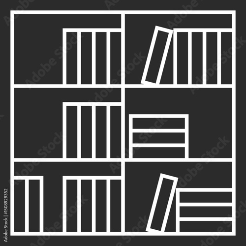 wooden bookshelf in dark grey and clear background editable vector illustration