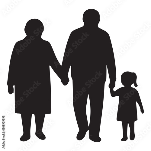 Grandparents, parent, and grandchild holding hands A heartwarming family silhouette illustration