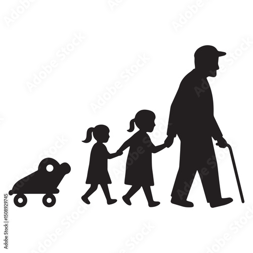 Generational Family Legacy A Silhouette Illustration of Childhood to Old Age