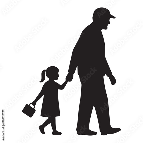 Grandfather and Granddaughter Walking Hand-in-Hand A Silhouette Illustration of Family Bond