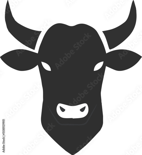 Cartoon vector portrait of a cute farm animal, a cow's head illustration, isolated on white with milk and dairy cattle elements.