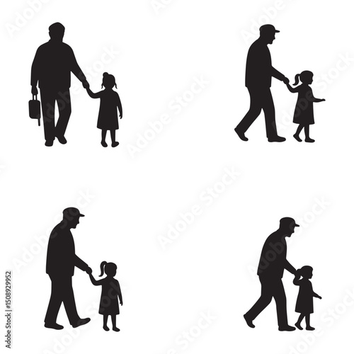 Grandfather and Granddaughter Walking Together A Collection of Silhouette Illustrations