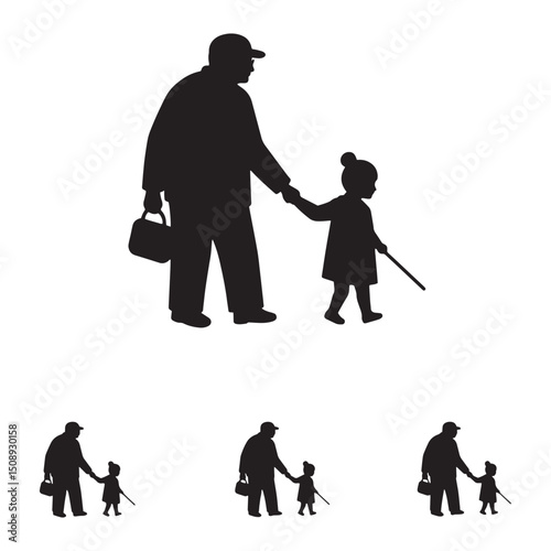 Grandfather and Granddaughter Walking Together A Silhouette Illustration of Intergenerational Love and Support