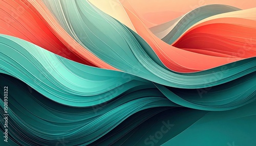 Abstract Wave Design With Teal And Coral Colors
