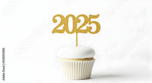 2025 New Year Cupcake Topper Gold Glitter Party Decoration