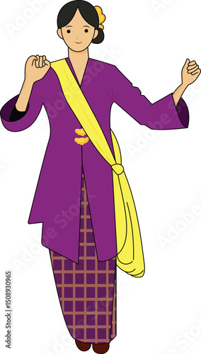 Zapin  traditional dance vector illustration popular in Malaysia, Singapore, and Indonesia. photo