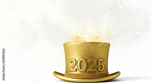2024 New Years Eve Celebration Golden Top Hat with Sparkling Confetti