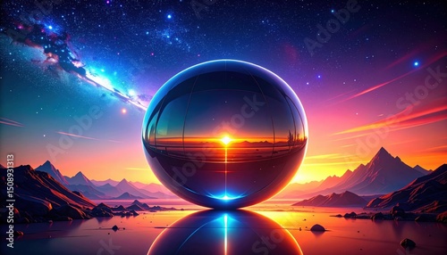 Colorful Pixel Art Sphere Landscape Sunrise Sunset