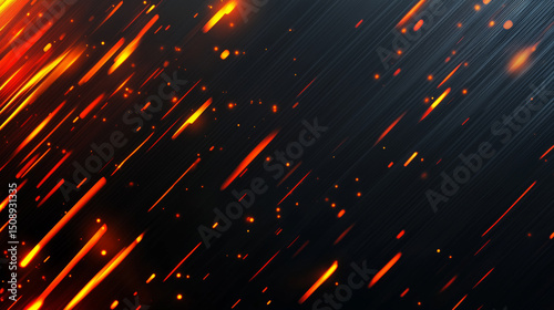 Dynamic background with fiery streaks and glowing particles, creating high energy atmosphere. Perfect for action themed designs