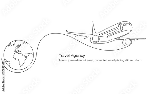 Travel Agency Airplane Flying Around the World,