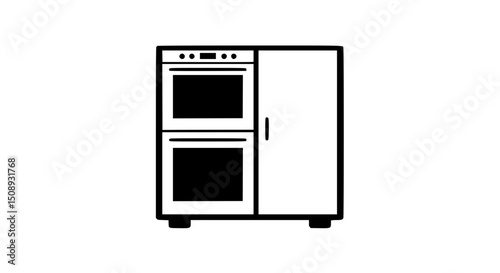 Twin Stoves Fridge Black And White Icon