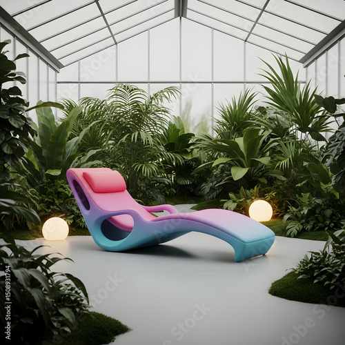 Serene Oasis Pastel Lounger in Lush Greenhouse