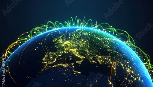 Global Network Illuminated Earth At Night