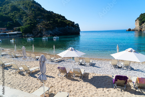 Fototapeta Naklejka Na Ścianę i Meble -  Paleokastritsa beach and Ionian sea on Korfu, Greece