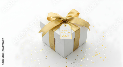 Elegant White Gift Box with Gold Ribbon Perfect for Holiday or Special Occasion