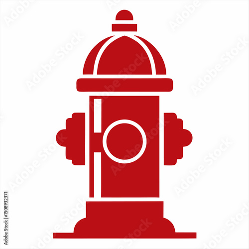 Isolated red metal fire hydrant and safety sign with water equipment