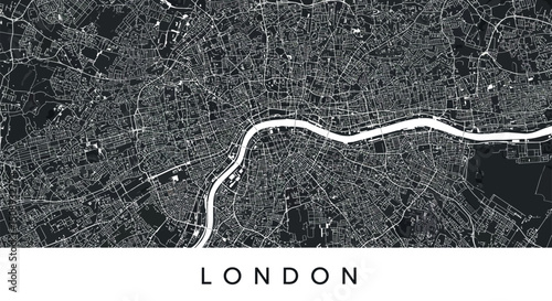 Detailed map of london city streets highlighting urban infrastructure. Vector illustration