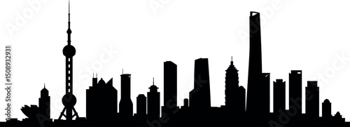 Modern shanghai city skyline silhouette for urban design and architecture themes. Vector illustration