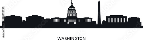 Washington d.c. skyline silhouette featuring iconic monuments for travel and historical themes. Vector illustration