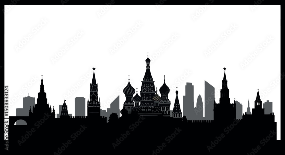 Fototapeta premium Moscow skyline silhouette featuring iconic landmarks for cityscape design. Vector illustration