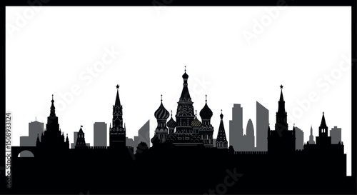 Moscow skyline silhouette featuring iconic landmarks for cityscape design. Vector illustration