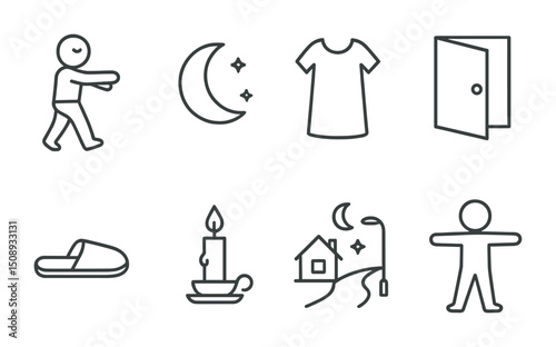 Sleepwalking elements: icon set for nighttime and sleep themes