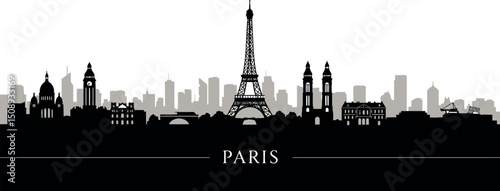 Paris skyline silhouette with iconic landmarks for travel and design inspiration. Vector illustration