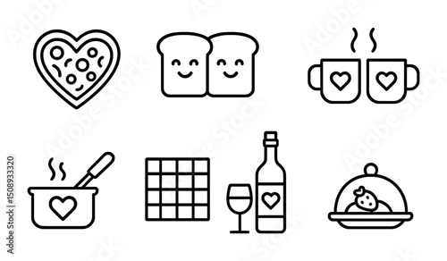 Romantic food and beverage icons for valentine's day designs