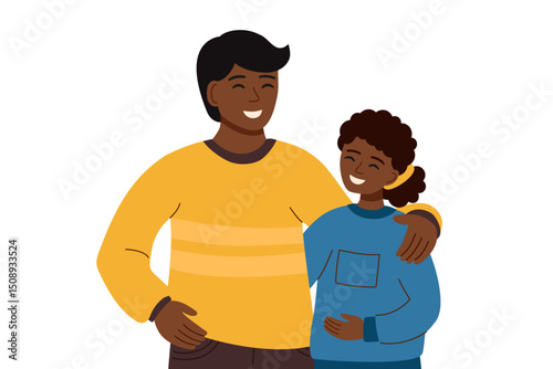 Family illustration clipart on white background. Father and daughter hug each other. Family concept, fathers day concept. Vector hand drawn illustration in flat style.