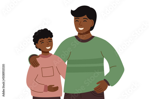 Family illustration clipart on white background. Father and son hug each other. Family concept, fathers day concept. Vector hand drawn illustration in flat style.