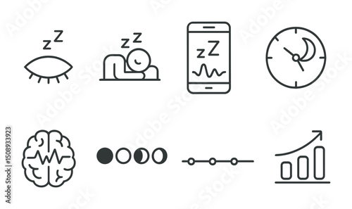Monitoring sleep cycle with technology icons and charts