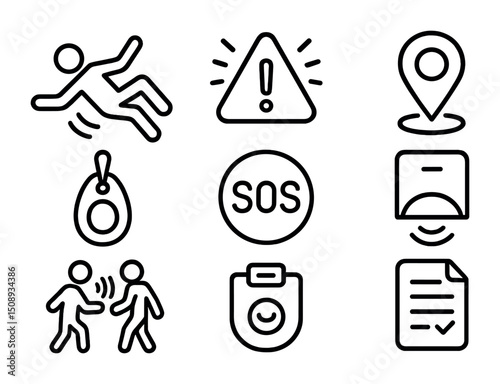 Emergency symbols and safety icons set for alerts and communication design