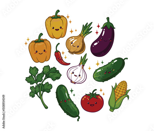 Adorable Cartoon Vegetables  A Delightful Collection of  Cute Produce Illustrations