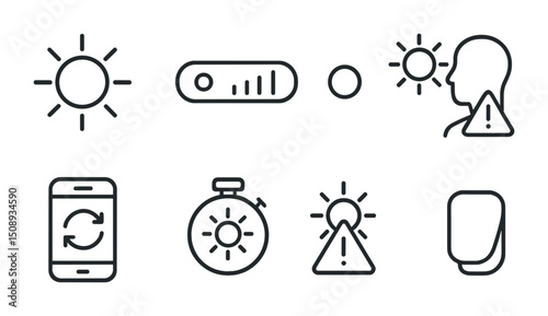 Sun safety icon set for weather alerts and digital applications