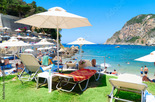 Fototapeta Naklejka Na Ścianę i Meble -  Paleokastritsa beach and Ionian sea on Korfu, Greece